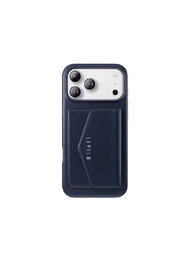 LEVELO Case For iPhone 17 Pro Full-Wrap Leather Detachable Wallet - Navy - Image 1